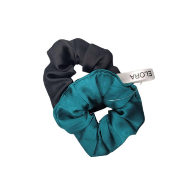 Black/Teal Silk Scrunchy Set - ELORA OFFICIAL Headband & Scrunchy